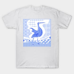blue agami heron garza in ecopop talavera azulejo pattern in pop wallpaper T-Shirt